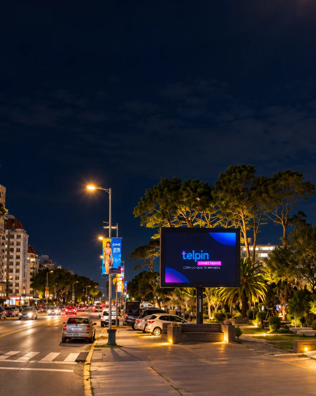 Pantalla publicitaria junto a una avenida de Pinamar